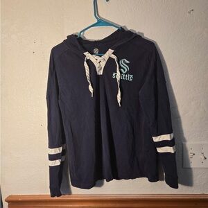 Seattle Kraken Navy Hooded Lace-Up Pullover with White Stripe Sleeves
